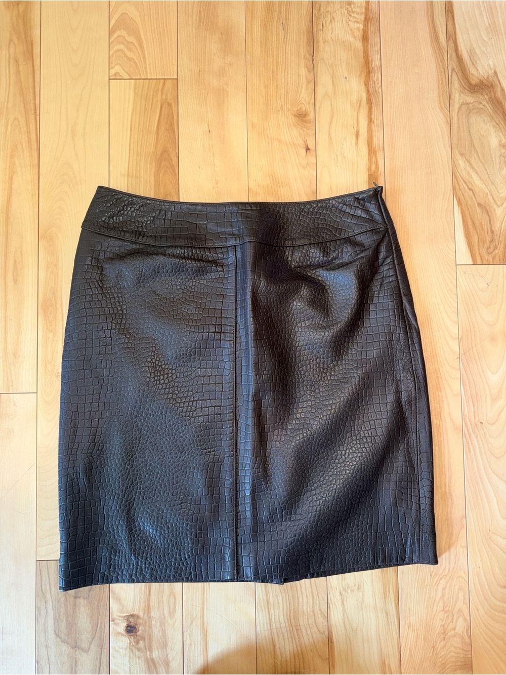Anne Klein, Brown Leather-Croc Pencil Skirt